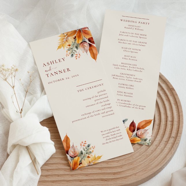 Elegant Fall Leaves Autumn Wedding Programme (Creator Uploaded)