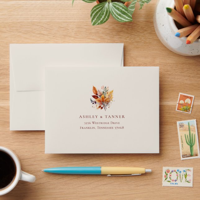 Elegant Fall Leaves Autumn Wedding RSVP Envelope (Desk)