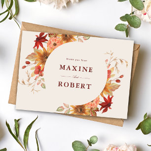 Elegant Fall Leaves Autumn Wedding Thank You Card