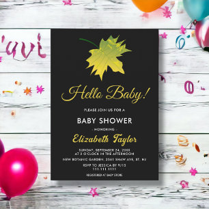 Elegant Fall Leaves Black And White Baby Shower Invitation