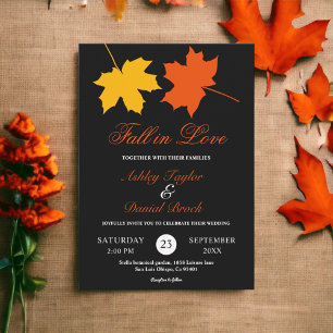 Elegant Fall Leaves Black And White Floral Wedding Invitation