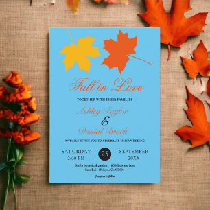 Elegant Fall Leaves Blue Autumn Floral Wedding Invitation
