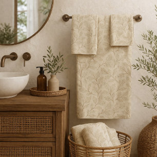 Elegant Fall Leaves Boho Minimalist Farmhouse Bath Towel Set