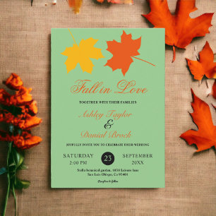 Elegant Fall Leaves Green Autumn Floral Wedding Invitation