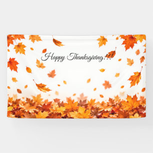 Elegant Fall Leaves Happy Thanksgiving Party Banne Banner