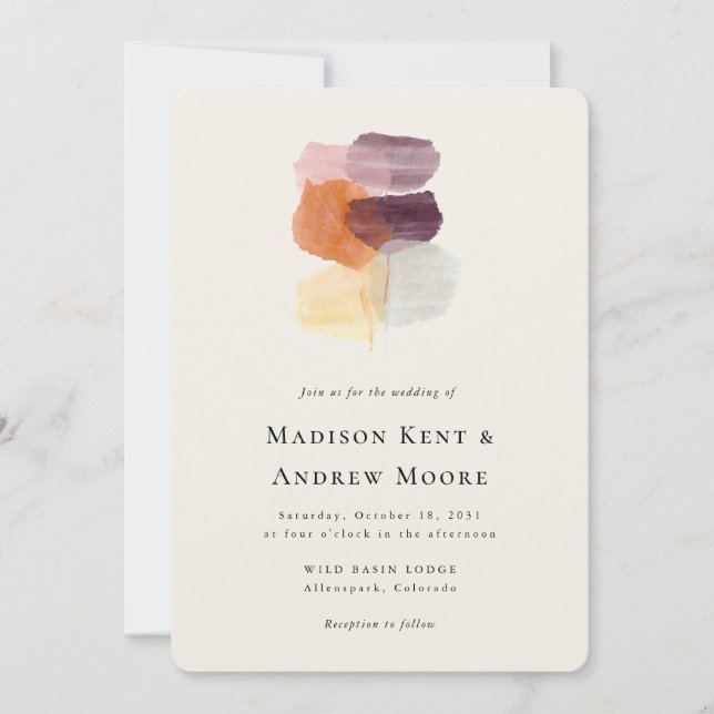 Elegant Fall Leaves Modern Autumn Art Wedding Invitation (Front)