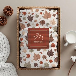 Elegant Fall Leaves Monogram Beige Sherpa Blanket