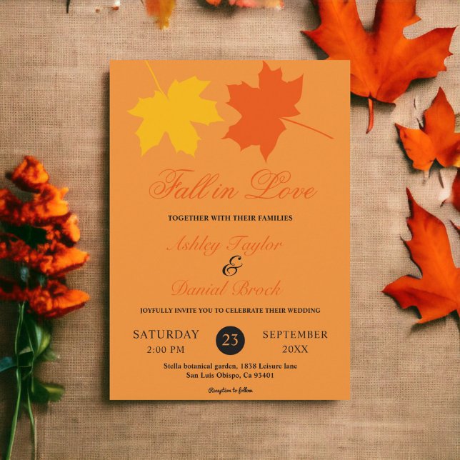 Elegant Fall Leaves Orange Autumn Floral Wedding Invitation (Creator Uploaded)