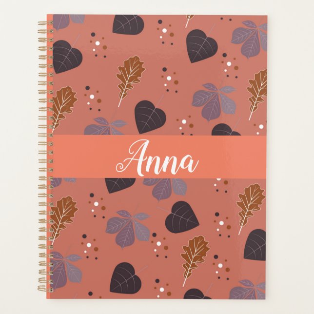 Elegant Fall Leaves Personalised Notebook Planner (Front)