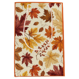 Elegant Fall Leaves & Pumpkin Gift Bag | Autumn