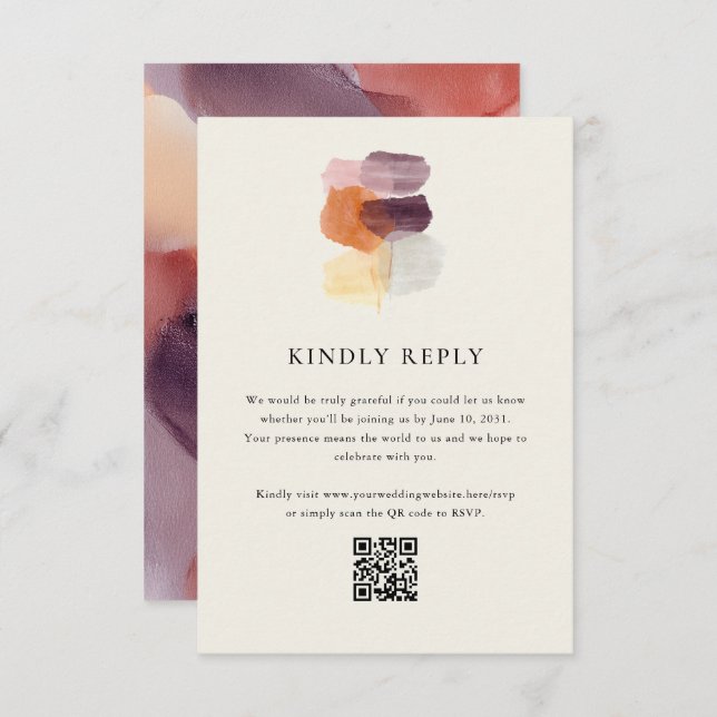 Elegant Fall Leaves QR Code Online Wedding RSVP Card (Front/Back)