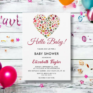 Elegant Fall Leaves Romantic Heart Baby Shower Invitation