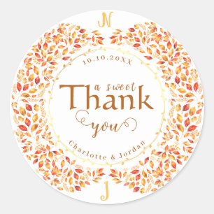 Elegant Fall Leaves Rustic Terracotta Wedding Classic Round Sticker