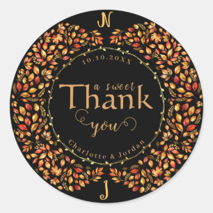 Elegant Fall Leaves Rustic Terracotta Wedding  Classic Round Sticker