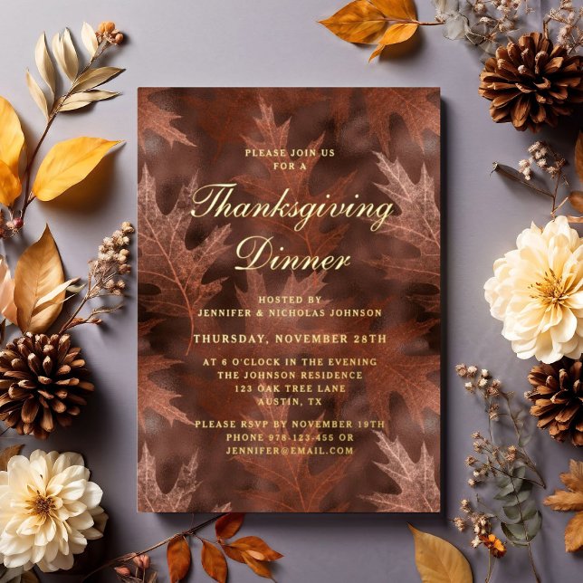 Elegant Fall Leaves Thanksgiving Dinner Party Gold (Elegant Fall Leaves Thanksgiving Dinner Party Gold Foil Invitation)