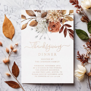 Elegant Fall Leaves Thanksgiving Dinner Rose Gold