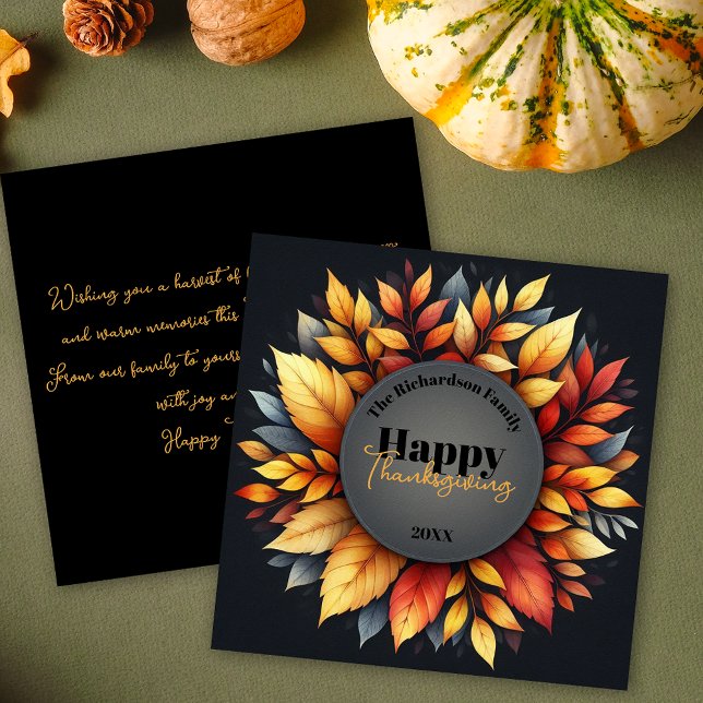 Elegant Fall Leaves Thanksgiving Family Name Year Holiday Card (Creator Uploaded)