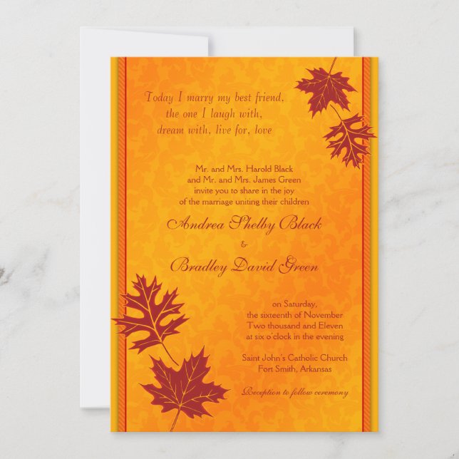 Elegant Fall Leaves Wedding Invitation (Front)
