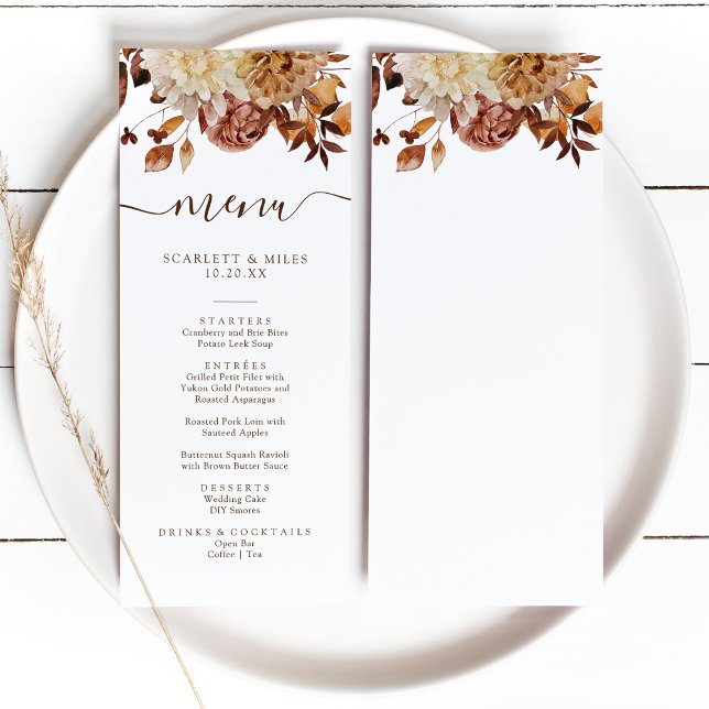 Elegant Fall Leaves Wedding Menu (Elegant Fall Leaves Wedding Menuby Painted Paperie
)