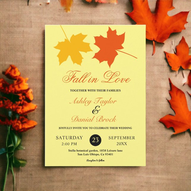 Elegant Fall Leaves Yellow Autumn Floral Wedding Invitation (Creator Uploaded)