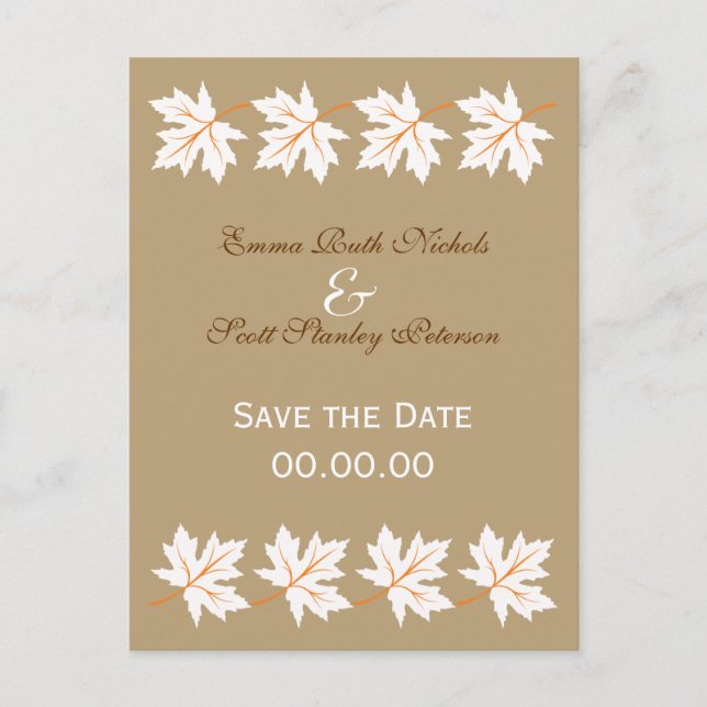 Elegant Fall Maple Leaf Save The Date Postcard (Front)