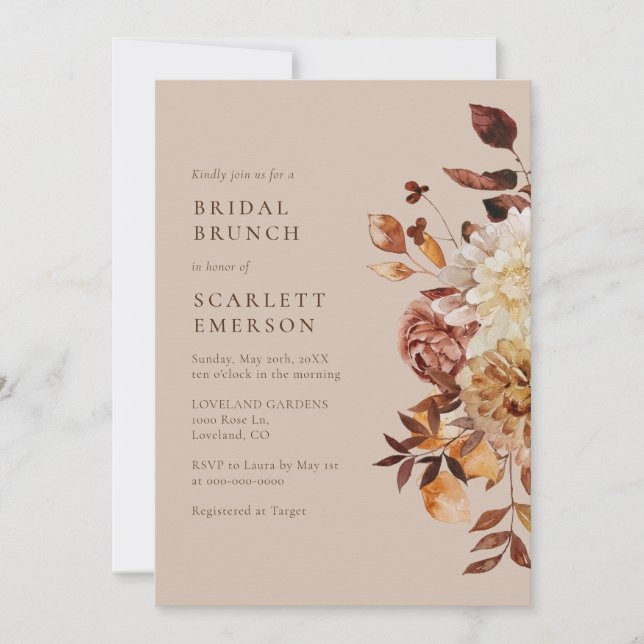 Elegant Fall Modern Bridal Brunch Invitation (Front)