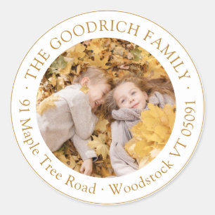Elegant Fall Ochre Border Photo Return Address Classic Round Sticker