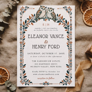 Elegant Fall Owl Botanical Woodland Wedding Invitation