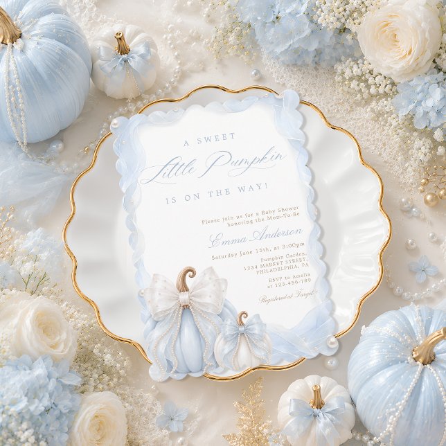 Elegant Fall Pumpkin Blue Baby Shower Invitation (Creator Uploaded)