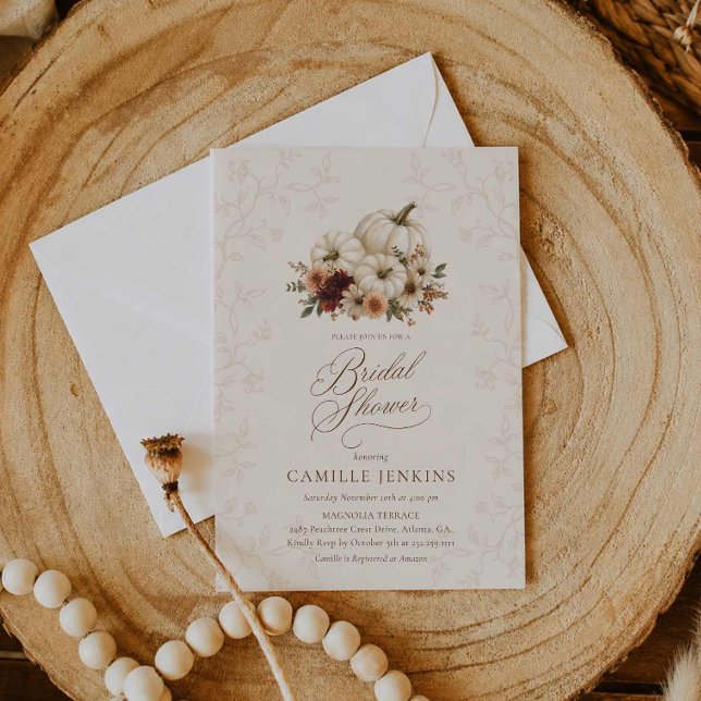 Elegant Fall Pumpkin Bridal Shower Invitation (Rustic Pumpkin and Fall Floral Bridal Shower Sign)