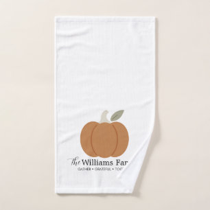 Elegant Fall Pumpkin Family Name Thanksgiving Hand Towel