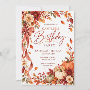 Elegant Fall Pumpkin Floral Birthday Invitation
