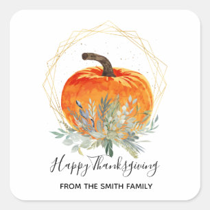 Elegant Fall Pumpkin Thanksgiving Square Sticker