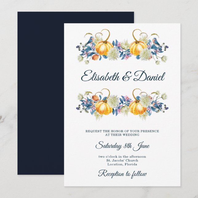 Elegant Fall Pumpkin Wedding Invitation (Front/Back)