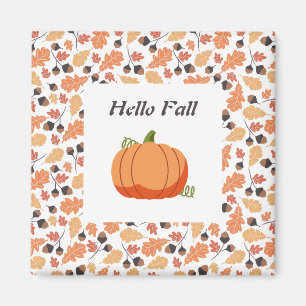 Elegant Fall Pumpkin with Autumn Leaves Pattern Magnet