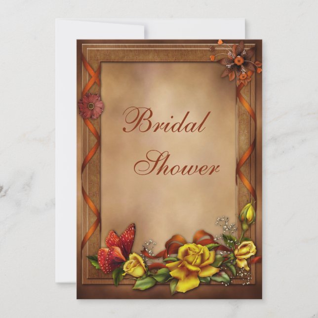 Elegant Fall Roses & Butterfly Bridal Shower Invitation (Front)