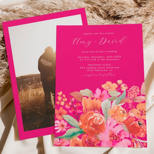 Elegant fall terracotta boho floral photo wedding invitation (Creator Uploaded)