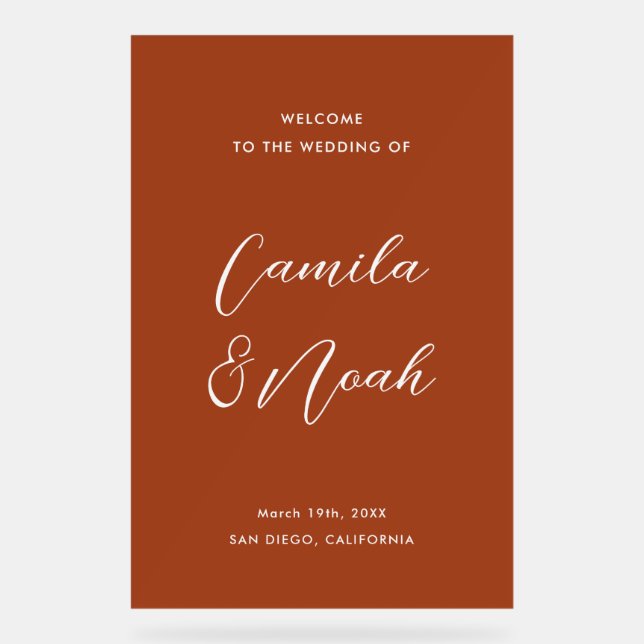Elegant Fall Terracotta Wedding Welcome  Acrylic Sign (Front)