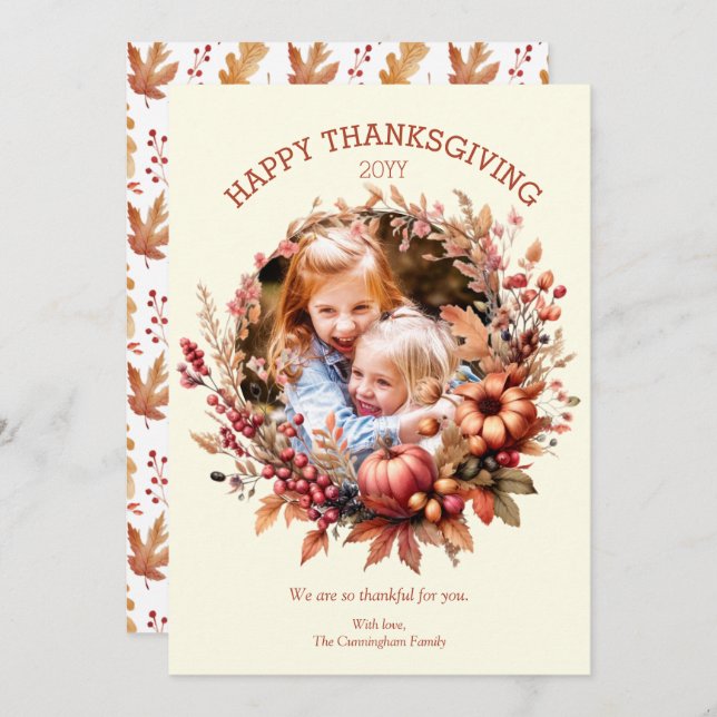 Elegant Fall Thanksgiving Photo Card (Front/Back)