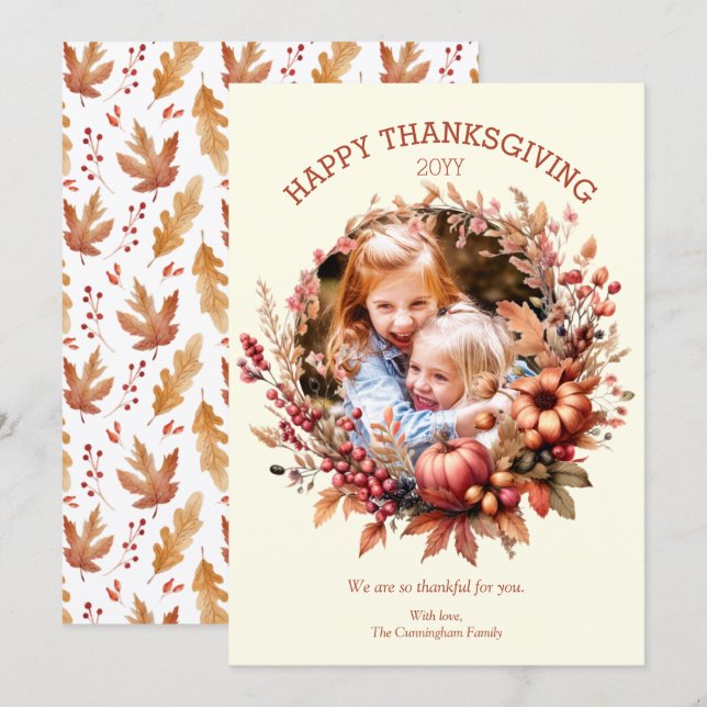 Elegant Fall Thanksgiving Photo Card (Front/Back)