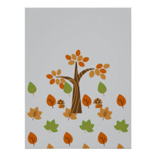 Elegant Fall Tree & Leaf Stylish Poster