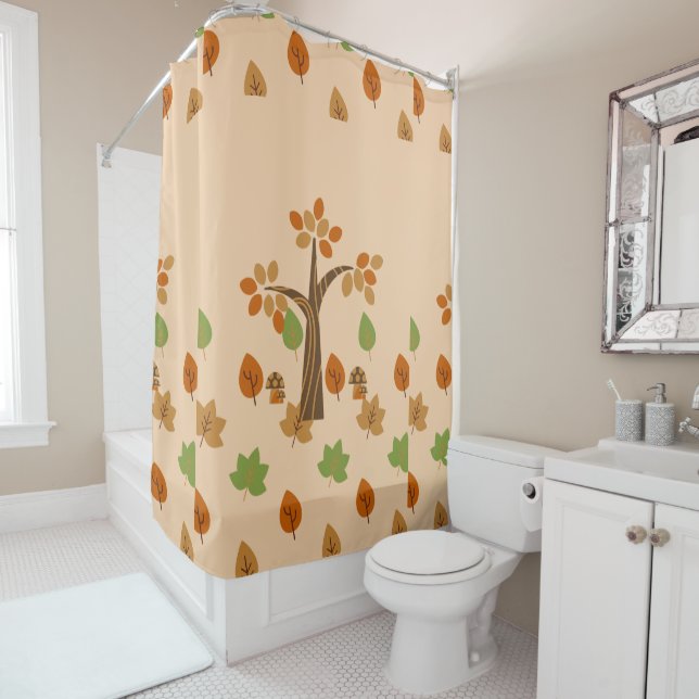 Elegant Fall Tree & Leaf Stylish Shower Curtain (In Situ)