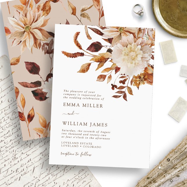 Elegant Fall Watercolor Floral Wedding Invitation (Elegant Fall Watercolor Floral Wedding Invitation by Painted Paperie)