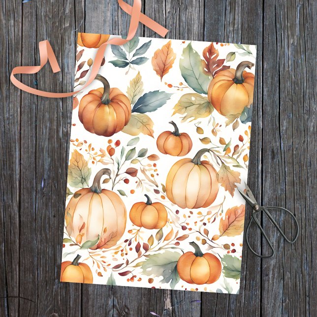 Elegant Fall Watercolor Pumpkins and Autumn Leaves Tissue Paper (Creator Uploaded)