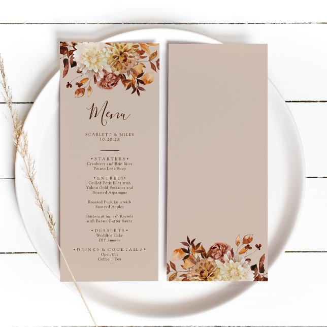 Elegant Fall Watercolor Terracotta Wedding Menu (Elegant Fall Watercolor Terracotta Floral Wedding Menu by Painted Paperie
)
