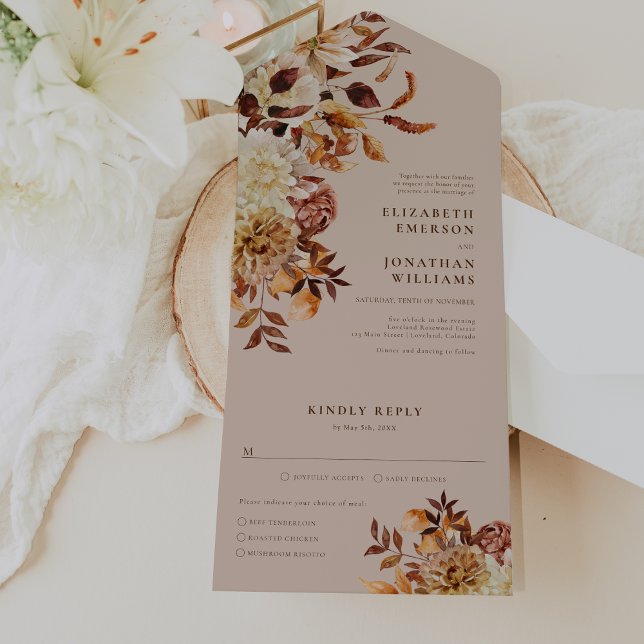 Elegant Fall Wedding All In One Invitation (Elegant Fall Floral Wedding All In One Invitation by Painted Paperie
)