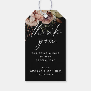 Elegant Fall Wedding   Black Boho Floral Thank You Gift Tags