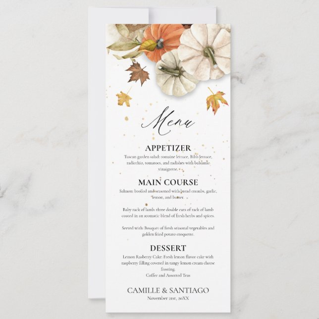 Elegant Fall Wedding Menu Invitation (Front)