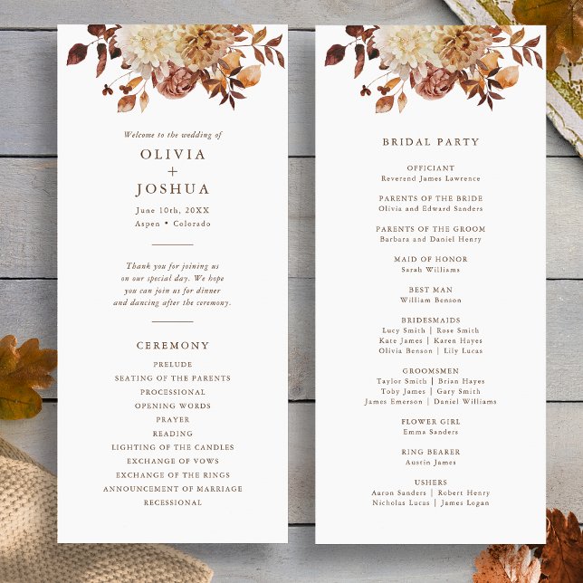 Elegant Fall Wedding Programme (Elegant Fall Romance Floral Wedding Program by Painted Paperie
)