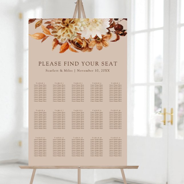 Elegant Fall Wedding Seat Chart (Elegant Watercolor Taupe Fall Wedding Seating Chart by Painted Paperie
)